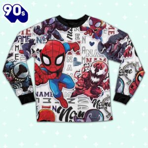 Personalized Name Spidey Man Friends Vs Venom Comic Pajamas - Movie Cartoon Holiday Pajamas