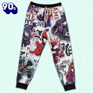 Personalized Name Spidey Man Friends Vs Venom Comic Pajamas - Movie Cartoon Holiday Pajamas