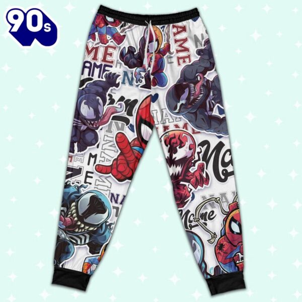 Personalized Name Spidey Man Friends Vs Venom Comic Pajamas – Movie Cartoon Holiday Pajamas