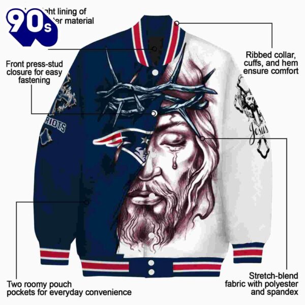 Personalized New England Patriots Jesus Tears Blue White Jacket