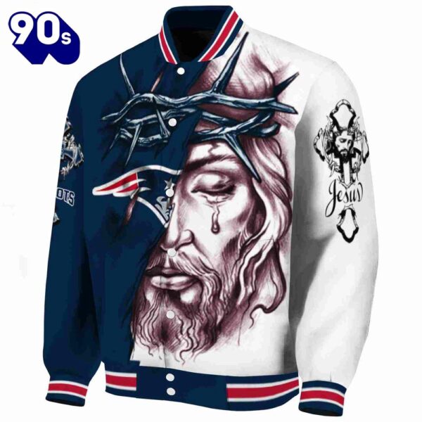 Personalized New England Patriots Jesus Tears Blue White Jacket