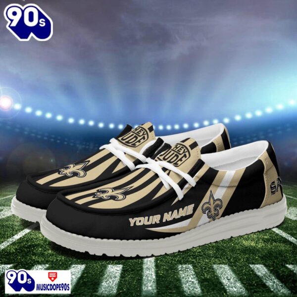 Personalized New Orleans Saints NFL Team White Canvas Loafer Shoes