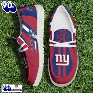 Personalized New York Giants NFL Team White Canvas Loafer Shoes