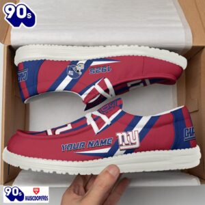 Personalized New York Giants NFL Team White Canvas Loafer Shoes