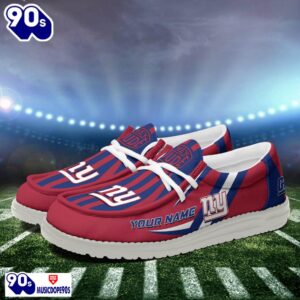 Personalized New York Giants NFL Team White Canvas Loafer Shoes