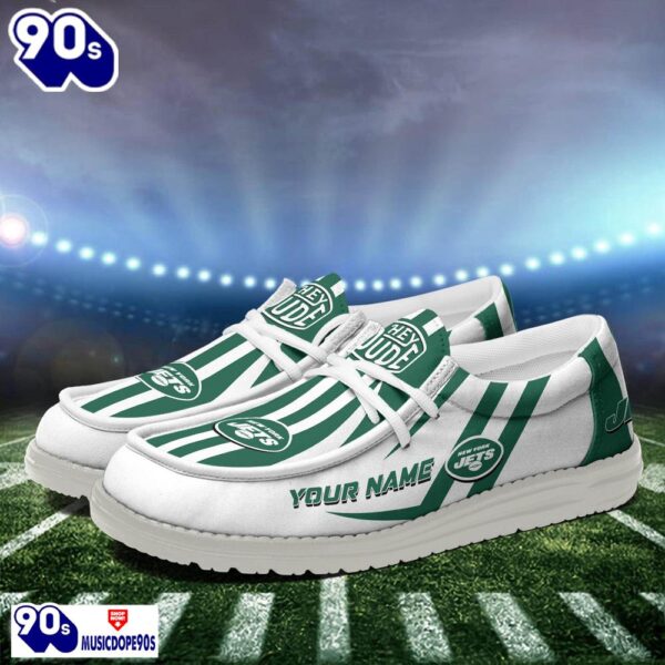 Personalized New York Jets NFL Team White Canvas Loafer Shoes