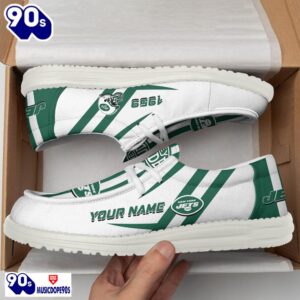 Personalized New York Jets NFL Team White Canvas Loafer Shoes