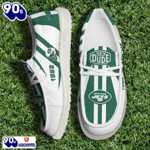 Personalized New York Jets NFL Team White Canvas Loafer Shoes