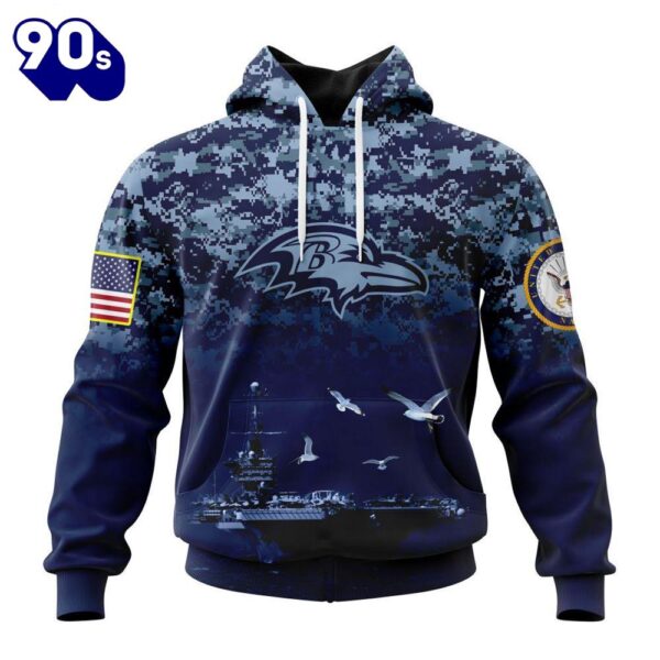 Personalized NFL Baltimore Ravens Honor US Navy Veterans 3D Hoodie Shirt