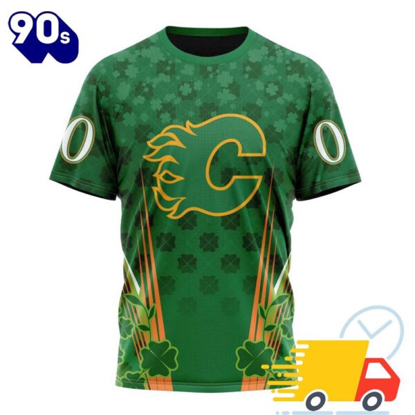 Personalized NHL Calgary Flames Full Green Design For St. Patrick’s Day All Over Print Shirts