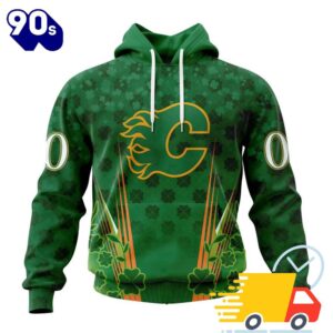 Personalized NHL Calgary Flames Full Green Design For St. Patrick's Day All Over Print Shirts