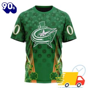 Personalized NHL Columbus Blue Jackets Full Green Design For St. Patrick's Day All Over Print Shirts