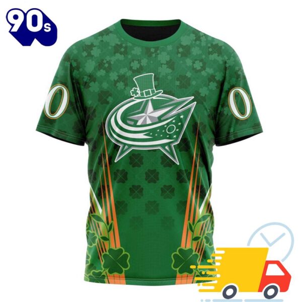 Personalized NHL Columbus Blue Jackets Full Green Design For St. Patrick’s Day All Over Print Shirts