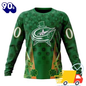 Personalized NHL Columbus Blue Jackets Full Green Design For St. Patrick's Day All Over Print Shirts