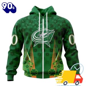 Personalized NHL Columbus Blue Jackets Full Green Design For St. Patrick's Day All Over Print Shirts