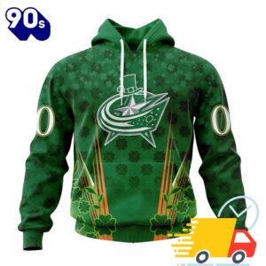 Personalized NHL Columbus Blue Jackets Full Green Design For St. Patrick's Day All Over Print Shirts