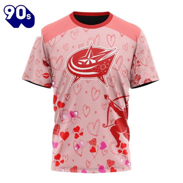 Personalized NHL Columbus Blue Jackets Special Design For Valentines Day All Over Print Shirt