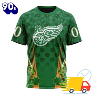 Personalized NHL Detroit Red Wings Full Green Design For St. Patrick's Day All Over Print Shirts