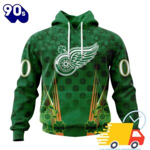 Personalized NHL Detroit Red Wings Full Green Design For St. Patrick's Day All Over Print Shirts