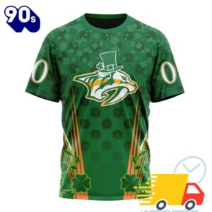 Personalized NHL Nashville Predators Full Green Design For St. Patrick's Day All Over Print Shirts