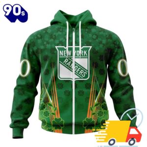 Personalized NHL New York Rangers Full Green Design For St. Patrick's Day All Over Print Shirts