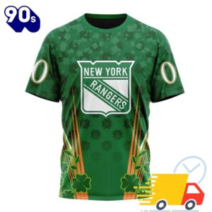 Personalized NHL New York Rangers Full Green Design For St. Patrick's Day All Over Print Shirts