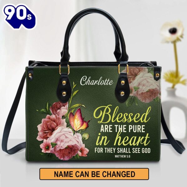 Personalized Peony Leather Handbag With Handle Blessed Are The Pure In Heart Matthew 58 Christian Gifts For Women, Christian Bags  Gift For Women Christmas