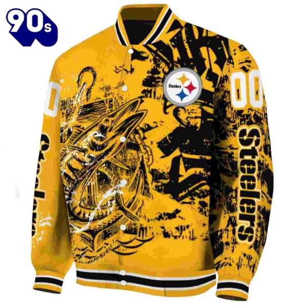 Personalized Pittsburgh Steelers Fishing Art Gold Jacket