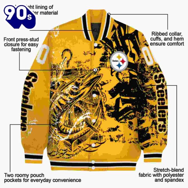 Personalized Pittsburgh Steelers Fishing Art Gold Jacket