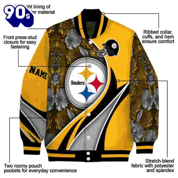 Personalized Pittsburgh Steelers Floral Print Gold Jacket