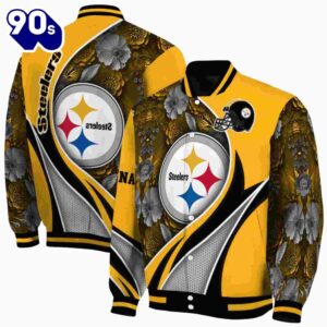 Personalized Pittsburgh Steelers Floral Print Gold Jacket