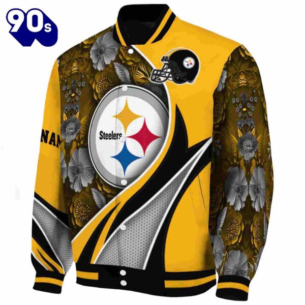 Personalized Pittsburgh Steelers Floral Print Gold Jacket