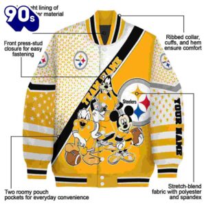 Personalized Pittsburgh Steelers Mickey Donald Goofy Gold White Jacket