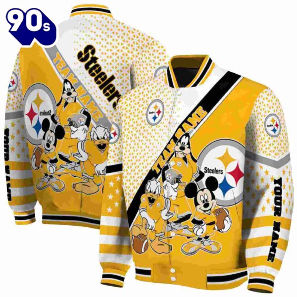 Personalized Pittsburgh Steelers Mickey Donald Goofy Gold White Jacket