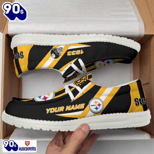 Personalized Pittsburgh Steelers NFL Team White Canvas Loafer Shoes