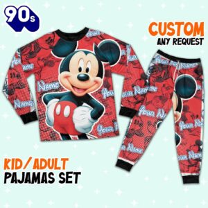 Personalized Red Mickey Mouse Kid Style 2 Pajamas - Movie Cartoon Holiday Pajamas