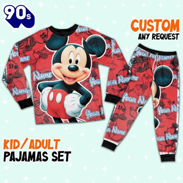 Personalized Red Mickey Mouse Kid Style 2 Pajamas – Movie Cartoon Holiday Pajamas