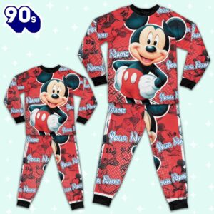 Personalized Red Mickey Mouse Kid Style 2 Pajamas - Movie Cartoon Holiday Pajamas