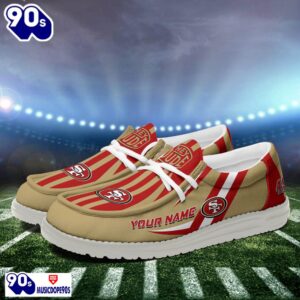 Personalized San Francisco 49ers NFL Team White Canvas Loafer Shoes