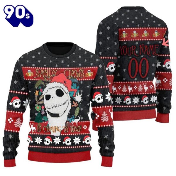 Merry Christmas Personalized Sandy Claws Is Coming To Town Ugly Sweater