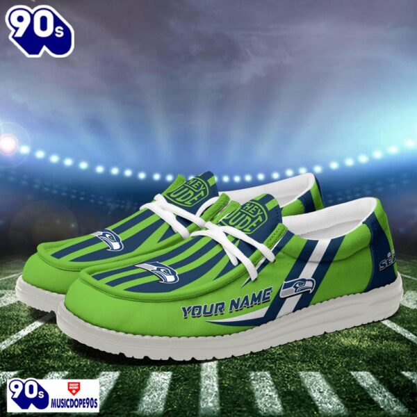 Personalized Seattle Seahawks NFL Team White Canvas Loafer Shoes