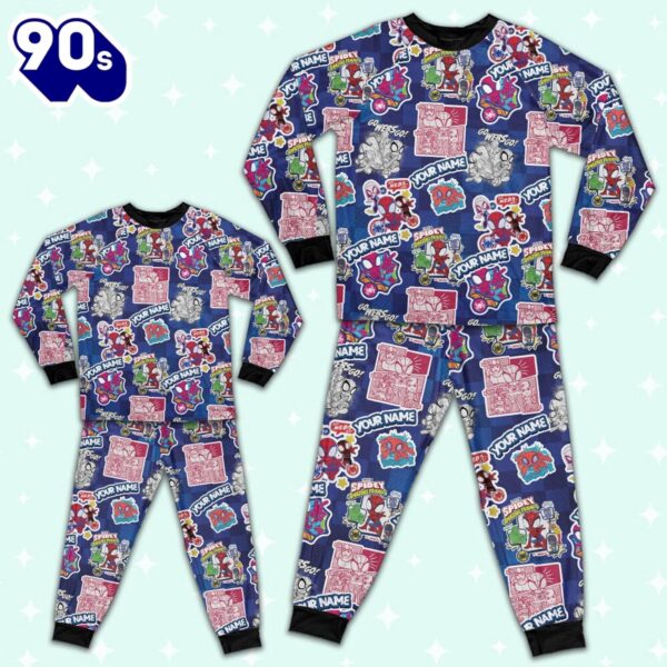 Personalized Spidey and His Amazing Friends Spidey Comic Sticker Cute Birthday Pajamas – Movie Cartoon Holiday Pajamas