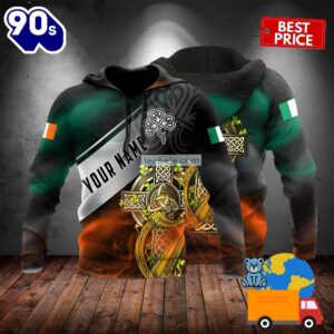 Personalized St Patrick Day And Irish Flag Black 3D Art Hoodie 2025