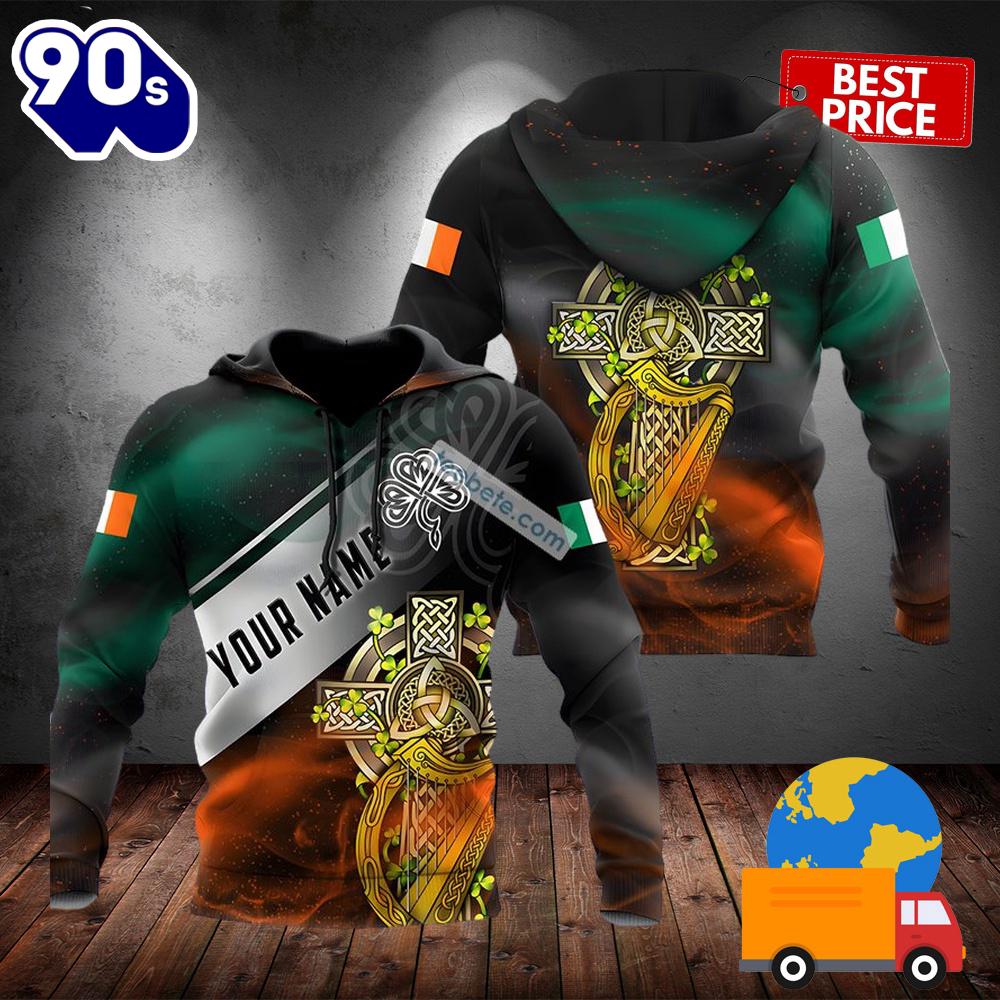 Personalized St Patrick Day And Irish Flag Black 3D Art Hoodie 2025 Personalized St Patrick Day And Irish Flag Black 3D Art Hoodie 2025