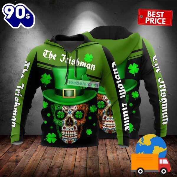 Personalized St Patrick Day With Skull Green Hat 3D Horror Hoodie 2025
