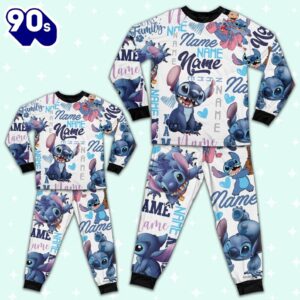 Personalized Stitch Sherpa Pajamas Set - Movie Cartoon Holiday Pajamas