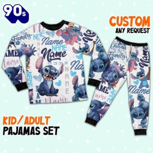 Personalized Stitch Sherpa Pajamas Set - Movie Cartoon Holiday Pajamas