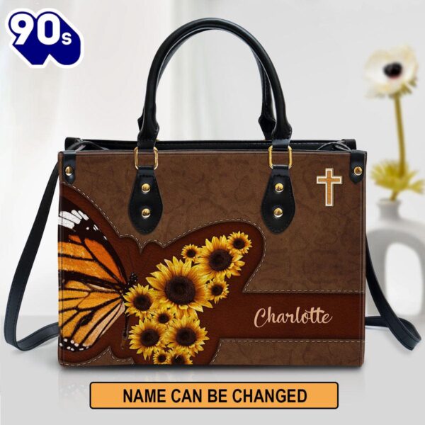 Personalized Sunflower Leather Handbag With Handle Religious Gifts , Christian Bags  Gift For Women Christmas