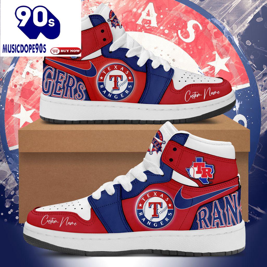 Personalized Texas Rangers Blue Red Nike Logo Design Air Jordan 1 High Top Personalized Texas Rangers Blue Red Nike Logo Design Air Jordan 1 High Top