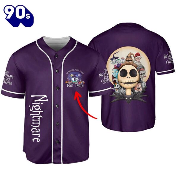 Personalized The Nightmare Before Christmas Purple Baseball Jersey  Gift For Fans